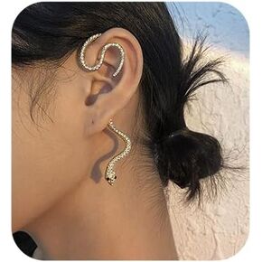 Vintage Iced Out Snake Ear Cuff Wrap Non-piercing Cartilage Earrings Silver Rhinestone Cuff Earrings Minimalist Earcuff Earrings Jewelry