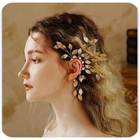 Elf Ear Bone Clip Fairy Ears Leaf Non-Pierced Handmade Earrings Crystal Ear Bone Earrings for Left Ear 1Pcs