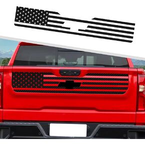Jimen Fit for Chevrolet Silverado 2019-2024, 1PC American Flag Decal Tailgate Sticker (Carbon Fiber) in Kuwait