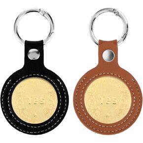 AA Coin Holder Keychain, PU Leather Coin Storage Holder Keychain for AA Medallion, Standard Challange Coin, Quarter, Lucky Coin and Recovery Chip Display Storage (Black&Brown)