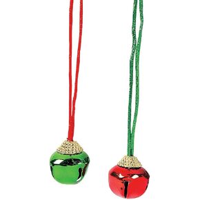 Red and Green Jingle Bell Necklaces - Set of 12 - Christmas Party Supplies