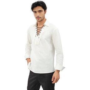 FURPHI Mens Vampire Shirt Victorian Pirate Ruffle Top Renaissance Poet Shirt Medieval Costume