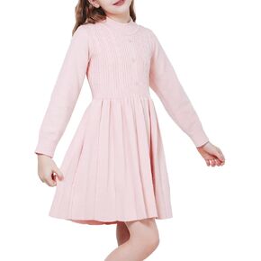 WULFUL Girl's Sweater Dress Long Sleeve Button Pleated Casual Fall Winter Knit Dresses 5-12Y in Kuwait