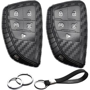 2pcs Compatible with Chevy GMC Key Fob Cover Case Key Chain fit for Chevrolet Blazer EV Equinox Suburban Tahoe Traverse GMC Acadia Yukon Buick Envision Acura ZDX Accessories Carbon Fiber Black