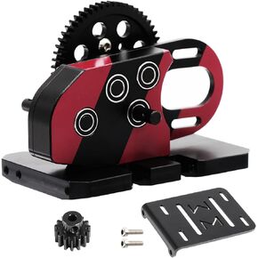 AMK Overdrive 30% Metal Differential Gearbox with POM Skid Plate for 1/10 Scale LCG Transmission, Compatible with RC Crawler Axial SCX10, Capra, Element, Gspeed, and DIY Chassis (Red)