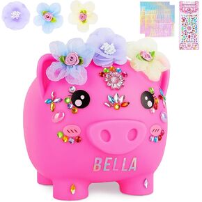 Piggy Bank for Kids Girls, Unbreakable Money Saving Bank with Flower Alphbet Sticker to DIY Piggy Money Bank