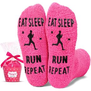 HAPPYPOP Funny Running Socks For Women Runner - Fuzzy Socks, Running Gifts For Her, Funny Running Gifts Women, Gifts For Runners Female Women