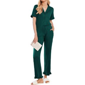 Ekouaer Ruffle Pajamas for Women Set 2 Piece Button Up Pj Sets Soft Pants Lounge Set Loungewear