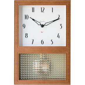 Glass Pendulum Clock Japanese Handcrafted Solid Wood Wall Clock Silent Non-Ticking Battery Operated Modern Decorative for Living Room Bedroom Office Glass Pendulum Clock CH-063 (Walnut)