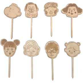 8 Pcs- Character Themed Wooden Cake Toppers, Wooden Cupcake Toppers, Suitable For Various Birthday Party Cake Decorations, Rustic Style Wooden Cupcake Toppers, Topper Set