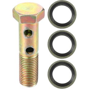 Double Banjo Bolt Kit, M10x1.0 Length 42mm Metric Thread Turbo Brake Line Fitting Adapter Universal for Car Durable Metal Bronze Tone W/Washers