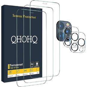 QHOHQ 3 Pack Screen Protector for iPhone 12 Pro 6.1 Inch with 2 Pack Tempered Glass Camera Lens Protector, Ultra HD, 9H Hardness, Scratch Resistant, Easy Install - case Friendly in Saudi Arabia