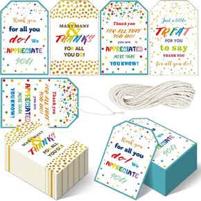 192Pcs Thank You Gift Tags Paper Gift Tags with String Thank You Tags Party Favors Employee Appreciate Coming Tags Wrapping for Employee Pastor Housekeeping Birthday Party Favors, 4 Styles