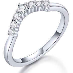 KSTYLE Moissanite Curved Wedding Bands for Women Eternity Band Ring, D Color VVS1 Lab Created Moissanite Rings Sterling Silver Rings 18K White Gold Plated Stacking Engagement Ring for Women