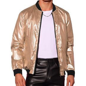 Lars Amadeus Metallic Jacket for Men's Zipper Up Shiny Party Bomber Varsity Jackets