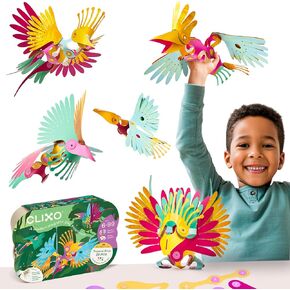 Clixo Tropical Birds Pack - Magnetic STEAM Building Toy Set with Custom Wing-Flapping Mechanism for Creative Play, Ages 4+