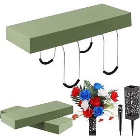 Maitys 3 Pcs Christmas Cemetery Saddle Headstone Flower Saddle with Floral Foam Blocks and 2 Pcs Grave Markers Flower Holder Black Plastic Vase with Drainage Hole Long Spikes for Outdoor Memorials