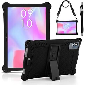 DETUOSI Okaysea 10.1 inch Silicone Tablet Case with Stylus Pen & Shoulder Strap, Moderness 10.1" Case, Soft Portable Protective Cover for QunyiCO 10.1, Azeyou Tab 6 10 inch, Orange Pink & Blue