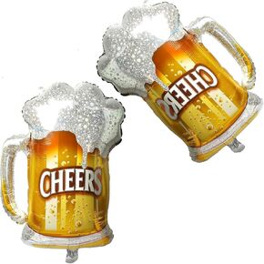 2Pcs Beer Cup Balloons Beer Mug Cheers Mylar Foil Balloon for Summer Party, Beer Festival, Wedding, Birthday Party Decorations