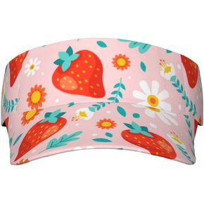 Floral Strawberry Print Sun Visor Cap,Women's Sun Hat