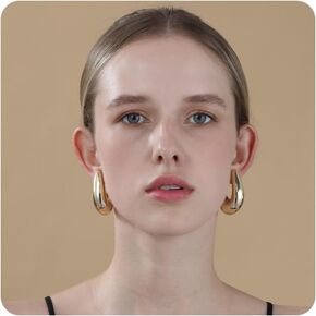 Apsvo 32/45mm Chunky Gold Earrings Dupes for Women, Chunky Gold Thick Hoop Earrings, Statement Earring Lightweight Hollow Teardrop Earring Trendy Jewelry