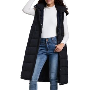 Women's Hooded Long Puffer Vest Lightweight Full Zip Button Up Sleeveless Quilted Vests Outerwear with Pockets 2024