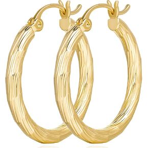 14K Gold Earrings for Women, Vintage Gold hoop earrings 14K Gold, Thick Gold Hoop Earrings, Hand Engraved Round Tube Gold Earrings Hoops, 14K Gold Earrings for Sensitive Skin