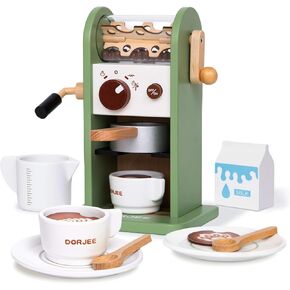 Kids Coffee Maker Machine Playset with Grinder,Wooden Toy Play Coffee Making Routine,Stimulates Imaginative Pretend Play and Life Skills,Birthday Gift for Toddler Boy Girl,14pcs