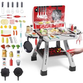 deAO Kids BBQ Grill Playset,23.6" Heigh Kitchen Toy with Realistic Smoke,Light with Toy Grill Toy,41PCS Kitchen Accessories Play Food Toy for Pretend Play Cooking for Kids