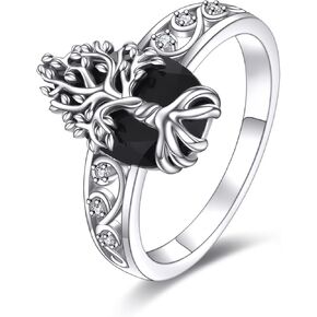 Hancock Black Tourmaline Ring Sterling Silver Vintage Black Ring Crystal Healing Jewelry Spiritual Protection Gifts for Women