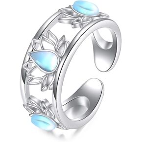 Lotus Ring 925 Sterling Silver Fashion Adjustable Jewelry Moonstone Gift For Wife Mother Women