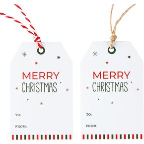 100 Pcs Christmas Gift Tags with String,Merry Christmas Tags,Paper Gift Tags for Gift Wrapping,Holiday Present Wrap Tags Christmas Design for Xmas Parties and Celebration