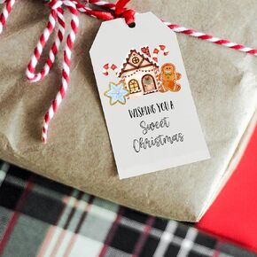 Sweet Christmas Gift Tags for Womens Mens Kids Christmas Presents Decorations, Christmas Wrapping Paper Stickers Tag for Xmas Gifts, Christmas Party Favors labels, Treat Cookie Boxes Decor