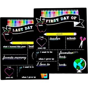 First Day of School Chalkboard Sign - 14" X 11" Double-Sided Blackboard, Reusable and Customizable Back to School Board with Colorful Design for Kids, Photo Props for School Memories and Milestones