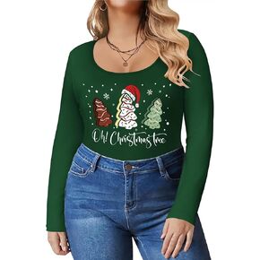 IN'VOLAND Women's Plus Size Long Sleeve Shirts Scoop Neck Slim Fitted T Shirt Stretchy Bodycon Basic Tee Tops