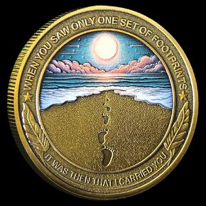CYOUNG Footprints in The Sand Christian Challenge Coin - Inspirational Scripture Medallion with Dual-Sided Design
