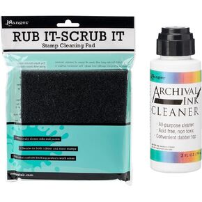 Ranger Ink Rub It Scrub it Pad and One 2 oz Bottle of Archival Ink Cleaner, Bundle of 2 Items