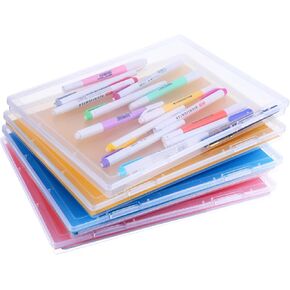 A4 Clear File Portable Project Case Plastic Scrapbook Paper Storage Box with Handle Document Case Photo Storage Containers for Magazines Stamps Photos Art Craft,12.4 x 8.6 x 0.8 in(4 Pcs)