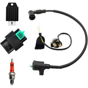 PRO BAT 2-Wire Ignition Coil Solenoid Relay Voltage Regulator 5-PIN CDI Box Spark Plug for 50cc 70cc 90cc 110cc 125cc ATV Go Kart Dirt Bike Pit Bike