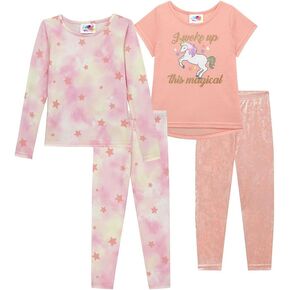 BTween 4-Piece Girls' Sleepwear, Girls Pajamas with Long and Short Sleeve Shirts