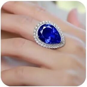 925 Sterling Silver Shining Sapphire Ring Tear Drop Shape 5Ct Cubic Zirconia Rings Set CZ Teardrop Halo Ring Color Treasure Water Drop Open Luxury Ring