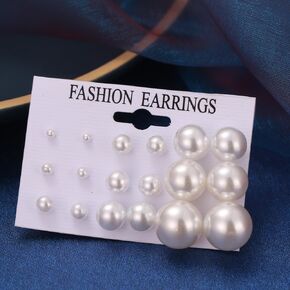 9 Pairs 3-15mm Round Imitation Pearl Earrings Shining Simulated Pearl Earrings Jewelry Set Multi Size Pearl Stud Pack Earings Packs for Women(White)