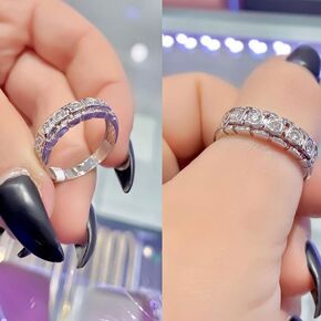 925 Sterling Silver AAA Zircon Chain Chain Link Rings, Link Cubic Zirconia Ring Statement Eternity Ring Wedding Bands Size 10