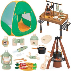 Fistone 50pcs Kids Camping Set with Folding Storage Table - Includes Projector Flashlight, Toddler Toys for Boys with Campfire, Pretend Play Camping Set with Food Toy, Ideal for Gift