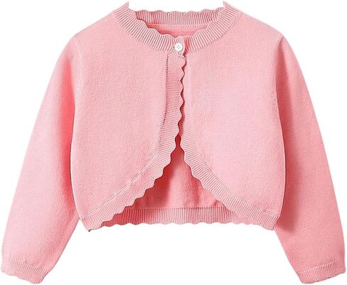 Floerns Toddler Girl's Long Sleeve Scallop Trim Jackets Sweaters Crop Cardigans in Saudi Arabia