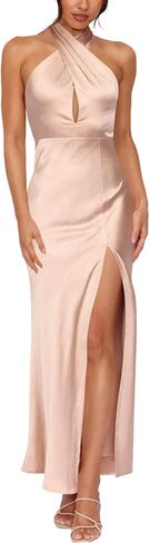 firfig Women's Halter Satin Dress Crisscross Sleeveless Midi Cocktail Party Dress Backless Split Formal Evening Dresses in Kuwait