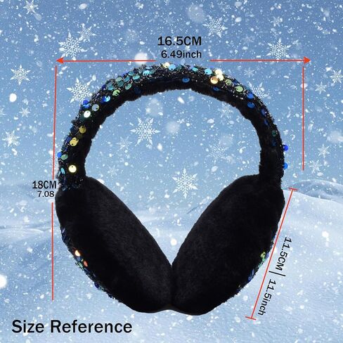Winter Ear Muffs Gloves Set for Kids with Adjustable Sequins Shiny Fluffy Warm Earmuffs for Kids Outdoor Cold Weather in Kuwait