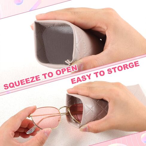 4 Pcs Squeeze Top Sunglass Pouch PU Leather Sunglass Case with 4 Pcs Cleaning Cloth Portable Sunglasses Pouch Soft Eyeglass Case for Women & Men in Saudi Arabia