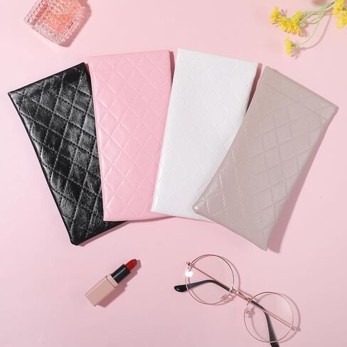 4 Pcs Squeeze Top Sunglass Pouch PU Leather Sunglass Case with 4 Pcs Cleaning Cloth Portable Sunglasses Pouch Soft Eyeglass Case for Women & Men in Saudi Arabia