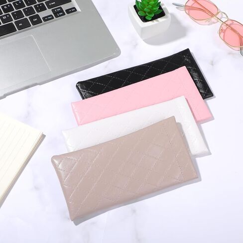 4 Pcs Squeeze Top Sunglass Pouch PU Leather Sunglass Case with 4 Pcs Cleaning Cloth Portable Sunglasses Pouch Soft Eyeglass Case for Women & Men in Saudi Arabia